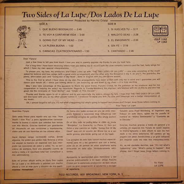 La Lupe : Two Sides Of La Lupe / Dos Lados De La Lupe (LP, Album, Mono)