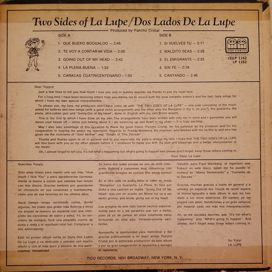 La Lupe - Two Sides Of La Lupe / Dos Lados De La Lupe vinyl record, LP (Very Good (VG)) | Lulo Records