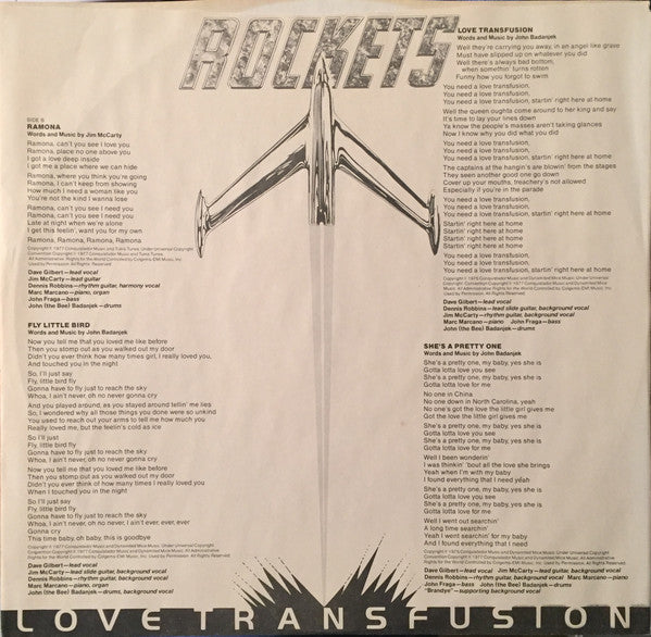 The Rockets (5) : Love Transfusion (LP, Album, Ind)