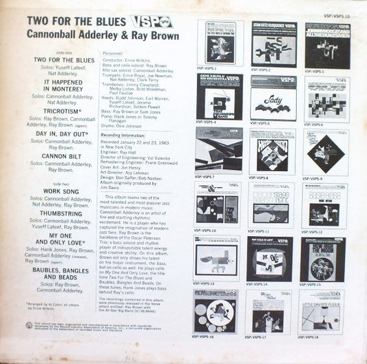 Cannonball Adderley & Ray Brown : Two For The Blues (LP, Album, RE)