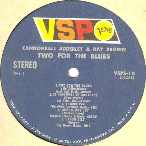 Cannonball Adderley & Ray Brown : Two For The Blues (LP, Album, RE)