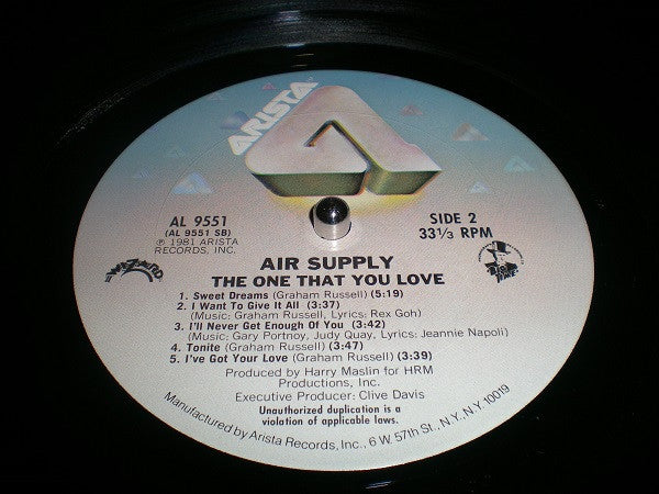 Air Supply : The One That You Love (LP, Album, Pit)