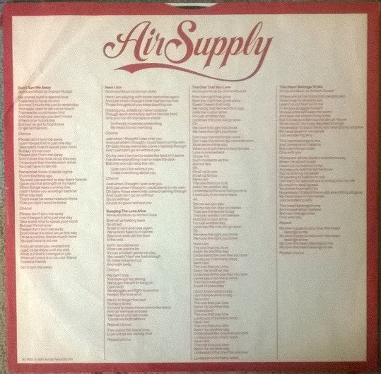 Air Supply : The One That You Love (LP, Album, Pit)