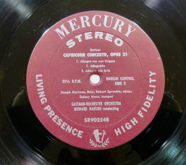 Samuel Barber, Howard Hanson, Eastman-Rochester Orchestra : Medea / Capricorn Concerto For Flute, Oboe, Trumpet And Strings (LP)