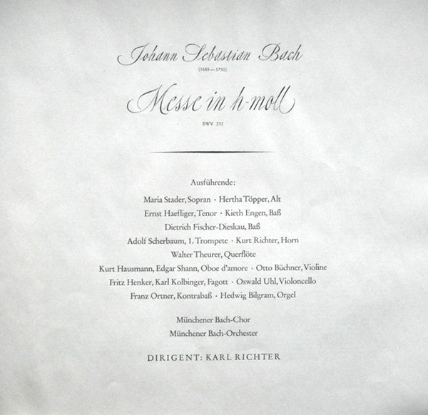 Johann Sebastian Bach - Karl Richter : Missa Symbolum Nicenum Sanctus Osanna, Benedictus, Agnus Dei Et Dona Nobis Pacem (Messe In H-Moll) BWV 232 (3xLP + Box)