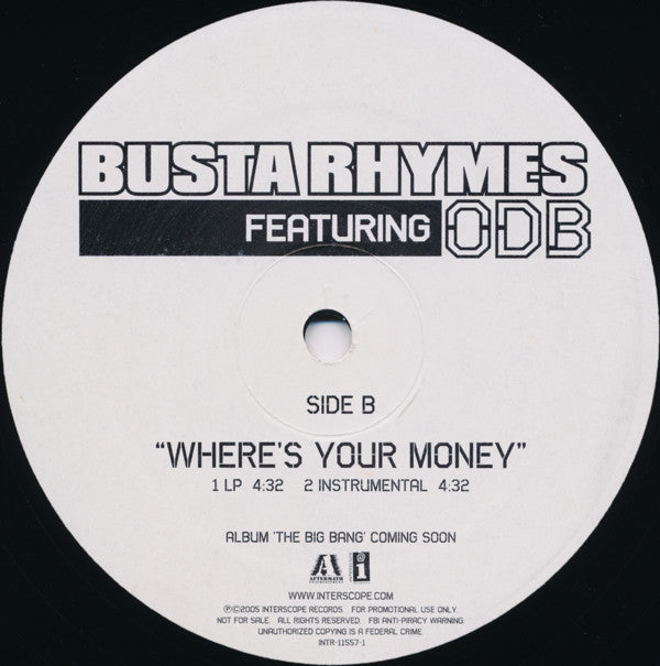 Busta Rhymes Featuring Ol' Dirty Bastard : Where's Your Money (12", Promo)