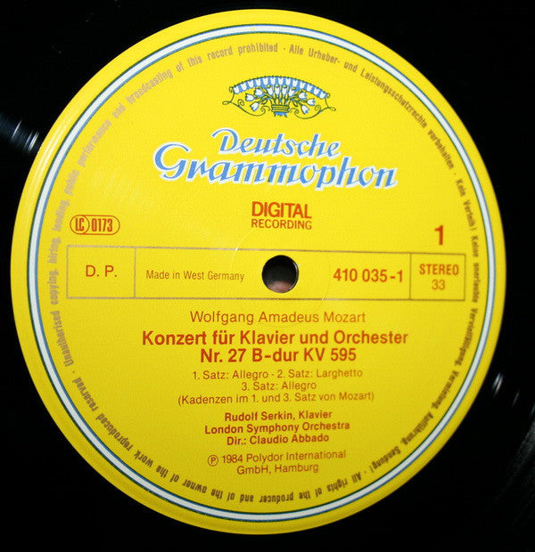 Wolfgang Amadeus Mozart - Rudolf Serkin, London Symphony Orchestra & Claudio Abbado : Klavierkonzerte = Piano Concertos Nos. 27 & 8 (LP)