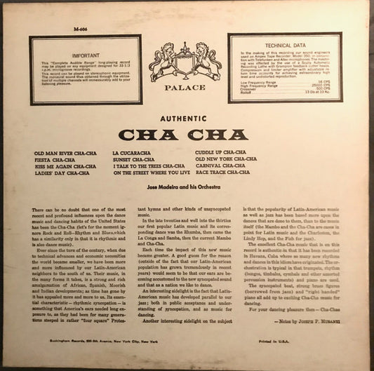 Jose Madeira And His Orchestra - Let's Cha Cha Cha vinyl record, LP (Very Good Plus (VG+)) | Lulo Records