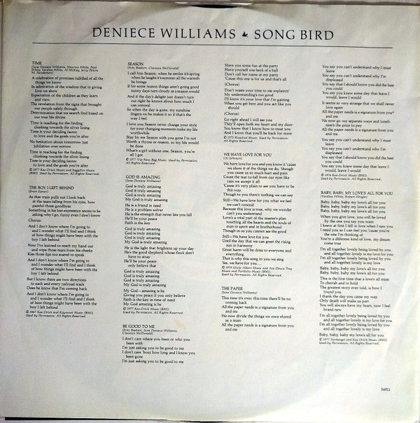 Deniece Williams : Song Bird (LP, Promo, San)