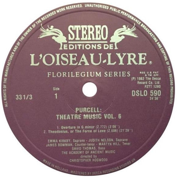 Henry Purcell - The Academy Of Ancient Music • Christopher Hogwood : Theatre Music Vol VI (Theodosius • The Libertine • The Massacre Of Paris • Oedipus) (LP)