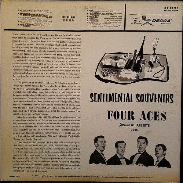 The Four Aces Featuring Al Alberts : Sentimental Souvenirs (LP, Mono, Glo)