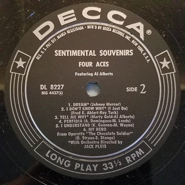 The Four Aces Featuring Al Alberts : Sentimental Souvenirs (LP, Mono, Glo)
