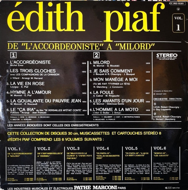 Edith Piaf : De L'accordéoniste À Milord - Vol. 1 (LP, Comp)
