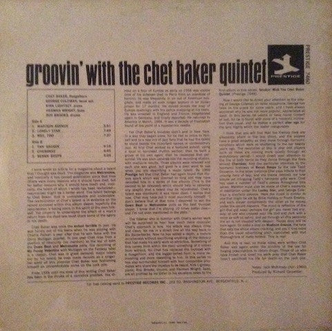 The Chet Baker Quintet : Groovin' With The Chet Baker Quintet (LP, Album, RE)