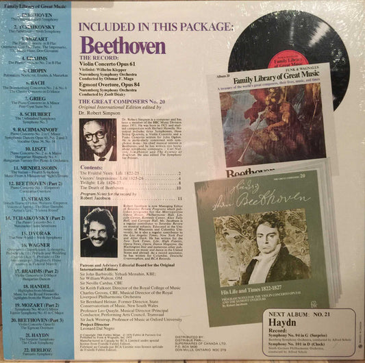 Ludwig van Beethoven - Violin Concerto Opus 61/The Egmont Overture- Funk & Wagnalls Family Library Of Great Music - Album 20 vinyl record, LP (Mint (M)) | Lulo Records