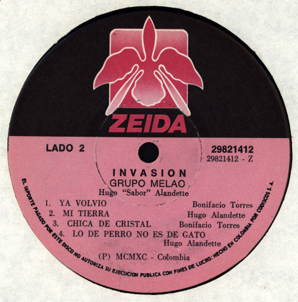 Grupo Melao Canta: Hugo Alandette : Invasión (LP, Album)