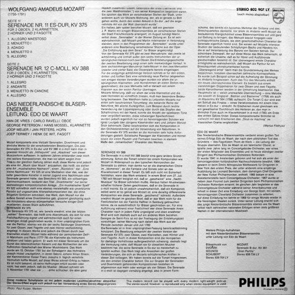 Wolfgang Amadeus Mozart - Nederlands Blazers Ensemble • Edo de Waart : Serenaden (Es-dur, KV 375 • C-moll, KV 388) (LP)