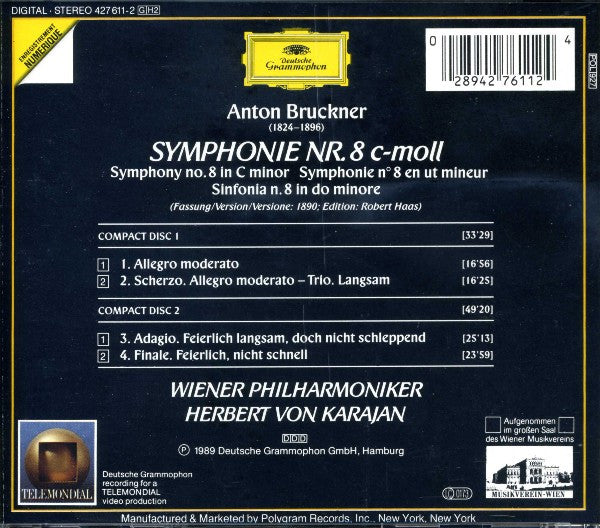 Anton Bruckner - Wiener Philharmoniker, Herbert von Karajan : Symphonie No. 8 (2xCD, Album)