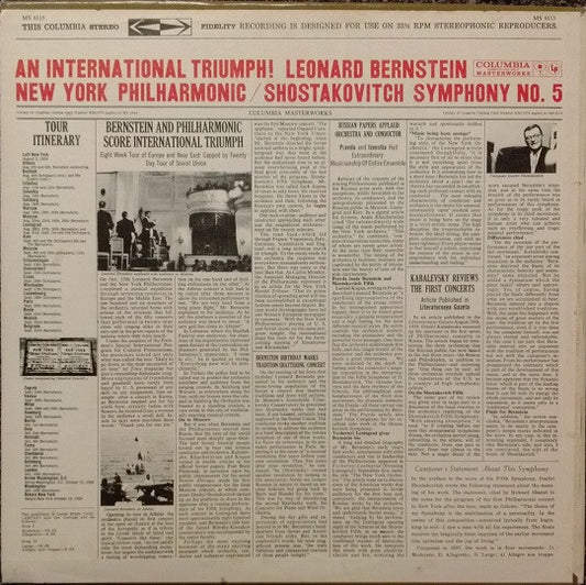 Dmitri Shostakovich And Leonard Bernstein And New York Philharmonic : Symphony No. 5, Op. 47 (LP, Album, RP)