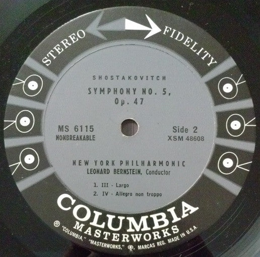 Dmitri Shostakovich And Leonard Bernstein And New York Philharmonic : Symphony No. 5, Op. 47 (LP, Album, RP)