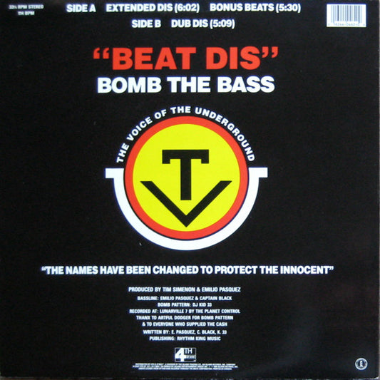 Bomb The Bass - Beat Dis vinyl record, 12" (Very Good Plus (VG+)) | Lulo Records