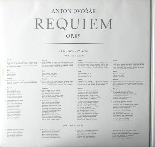 Antonín Dvořák - Maria Stader ‧ Sieglinde Wagner ‧ Ernst Haefliger ‧ Kim Borg ‧ The Czech Philharmonic Orchestra ‧ Dirigent: Karel Ančerl : Requiem Op. 89 (2xLP, RP, Gat)