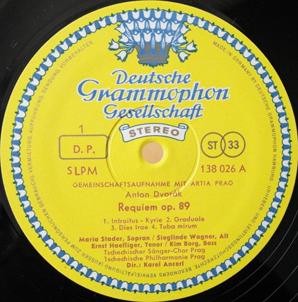 Antonín Dvořák - Maria Stader ‧ Sieglinde Wagner ‧ Ernst Haefliger ‧ Kim Borg ‧ The Czech Philharmonic Orchestra ‧ Dirigent: Karel Ančerl : Requiem Op. 89 (2xLP, RP, Gat)