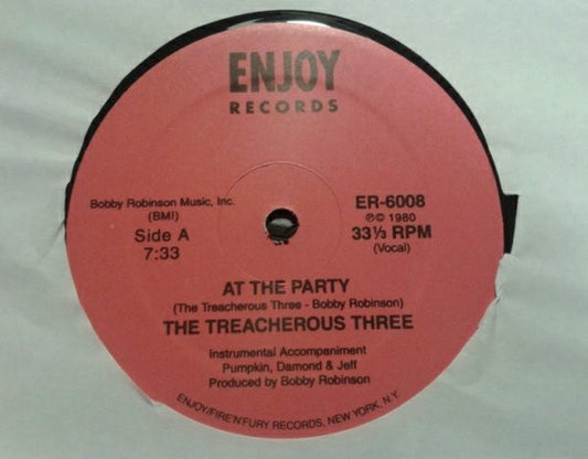 Treacherous Three - At The Party vinyl record, 12" (Very Good (VG)) | Lulo Records