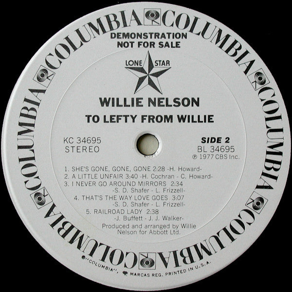 Willie Nelson : To Lefty From Willie (LP, Album, Promo)