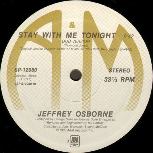 Jeffrey Osborne - Stay With Me Tonight vinyl record, 12" (Very Good (VG)) | Lulo Records