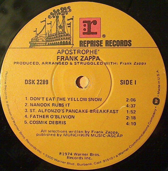 Frank Zappa : Apostrophe (') (LP, Album, RE, Win)