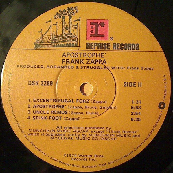 Frank Zappa : Apostrophe (') (LP, Album, RE, Win)