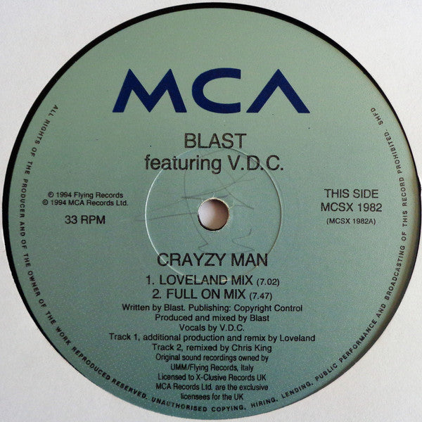 Blast Featuring V.D.C. : Crayzy Man (12" Remix) (12", Single)