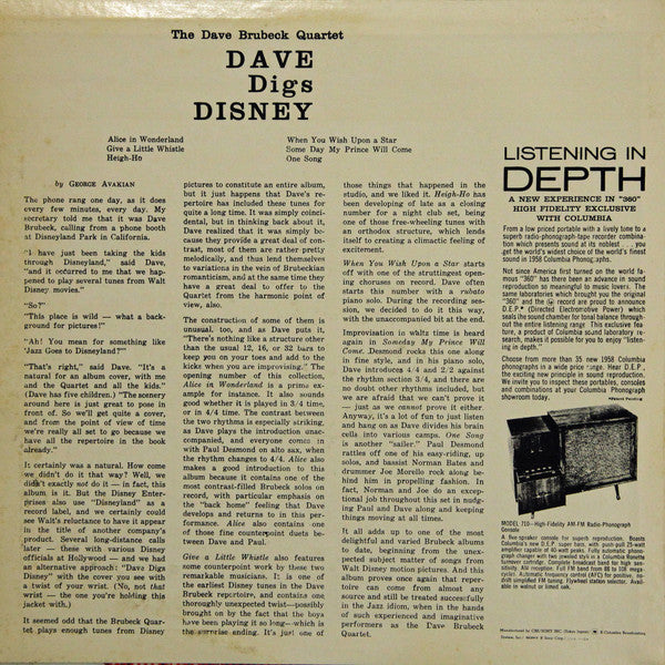 The Dave Brubeck Quartet : Dave Digs Disney (LP, Album, Mono, RE)