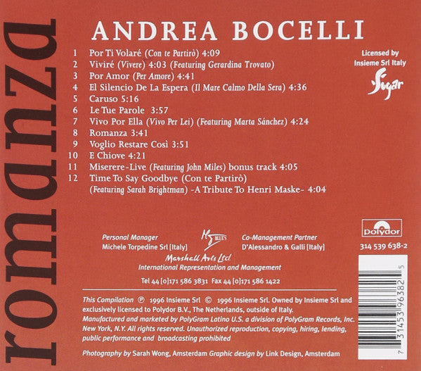 Andrea Bocelli : Romanza (CD, Comp)