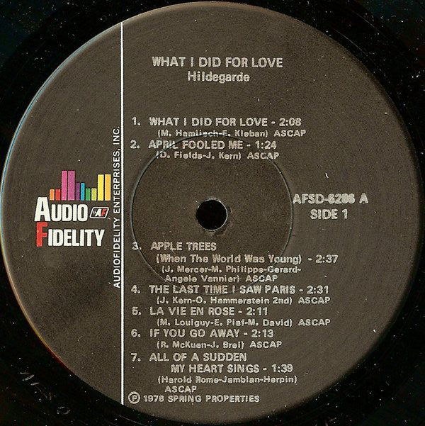 Hildegarde : What I Did For Love (LP)