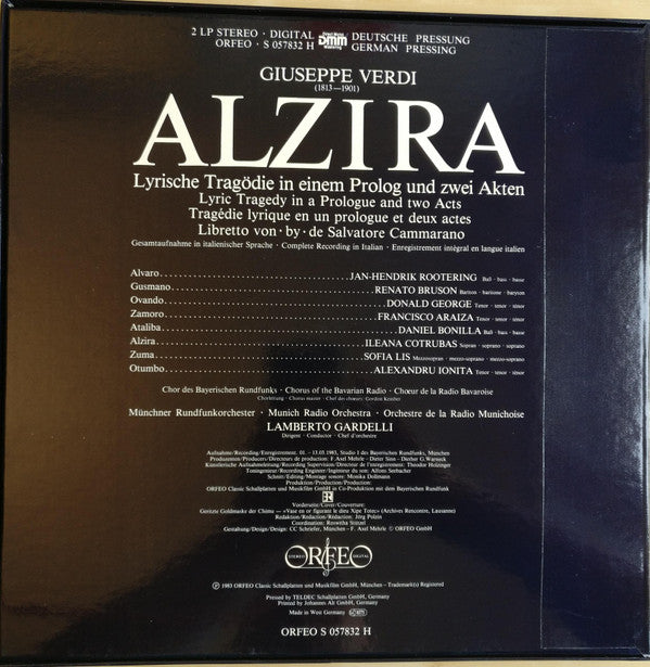 Giuseppe Verdi - Ileana Cotrubas • Francisco Araiza • Renato Bruson, Lamberto Gardelli : Alzira (2xLP + Box)