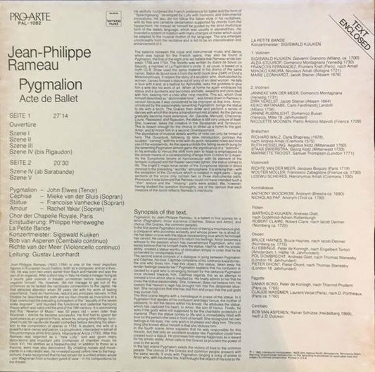 Jean-Philippe Rameau : La Petite Bande - Gustav Leonhardt - Pygmalion vinyl record, LP (Near Mint (NM or M-)) | Lulo Records