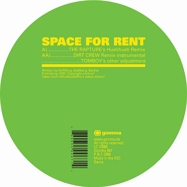 WhoMadeWho : Space For Rent (Remixes) (12")