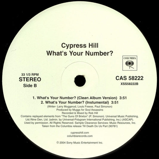 Cypress Hill - What's Your Number? vinyl record, 12" (Mint (M)) | Lulo Records