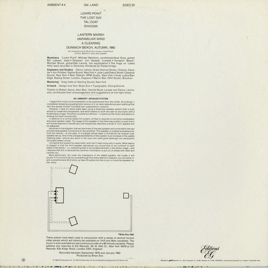 Brian Eno : Ambient 4 (On Land) (LP, Album)
