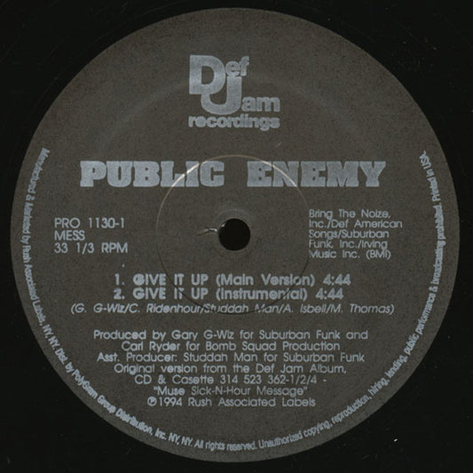 Public Enemy - Give It Up vinyl record, 12" (Mint (M)) | Lulo Records