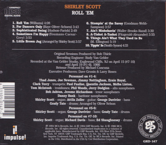 Shirley Scott - Roll 'Em: Shirley Scott Plays The Big Bands vinyl record, CD (Mint (M)) | Lulo Records