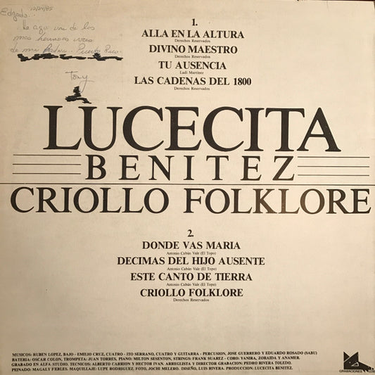Lucecita Benitez : Criollo Folklore (LP, Album)