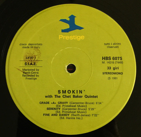 The Chet Baker Quintet : Smokin' With The Chet Baker Quintet (LP, Album, RE)