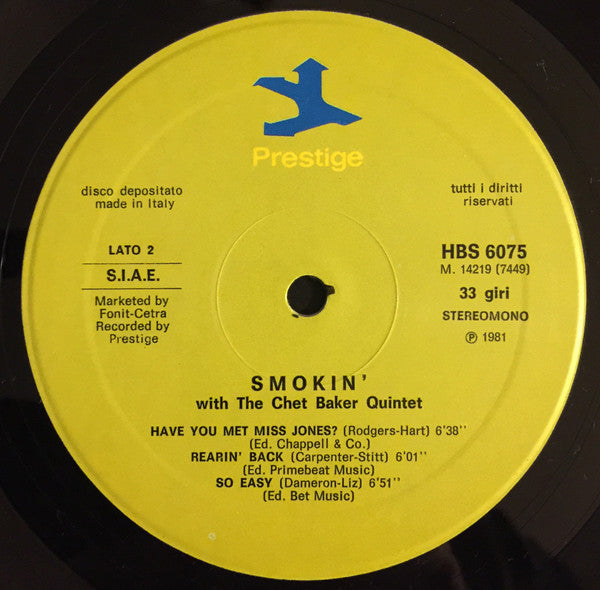 The Chet Baker Quintet : Smokin' With The Chet Baker Quintet (LP, Album, RE)