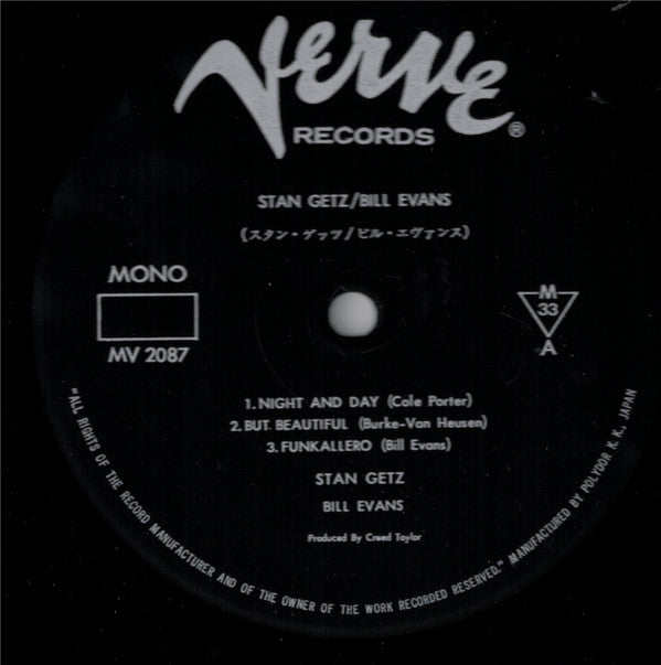 Stan Getz & Bill Evans : Previously Unreleased Recordings (LP, Album, Mono)