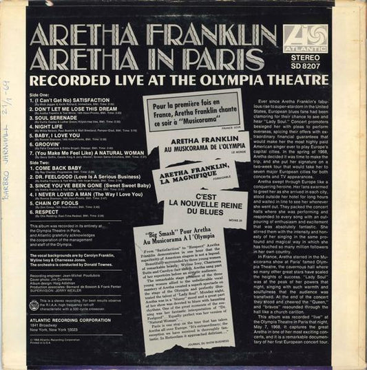 Aretha Franklin : Aretha In Paris (LP, Album)