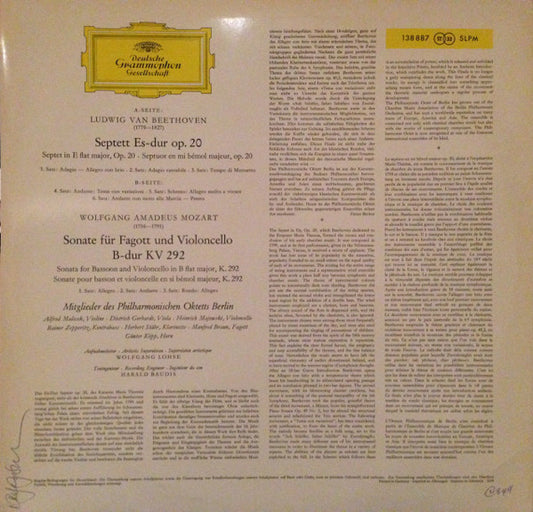 Ludwig van Beethoven, Philharmonisches Oktett Berlin : Septett Es-Dur Op. 20 (LP)