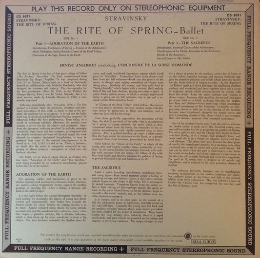 Igor Stravinsky, Ernest Ansermet Conducting L'Orchestre De La Suisse Romande : Le Sacre Du Printemps (LP)
